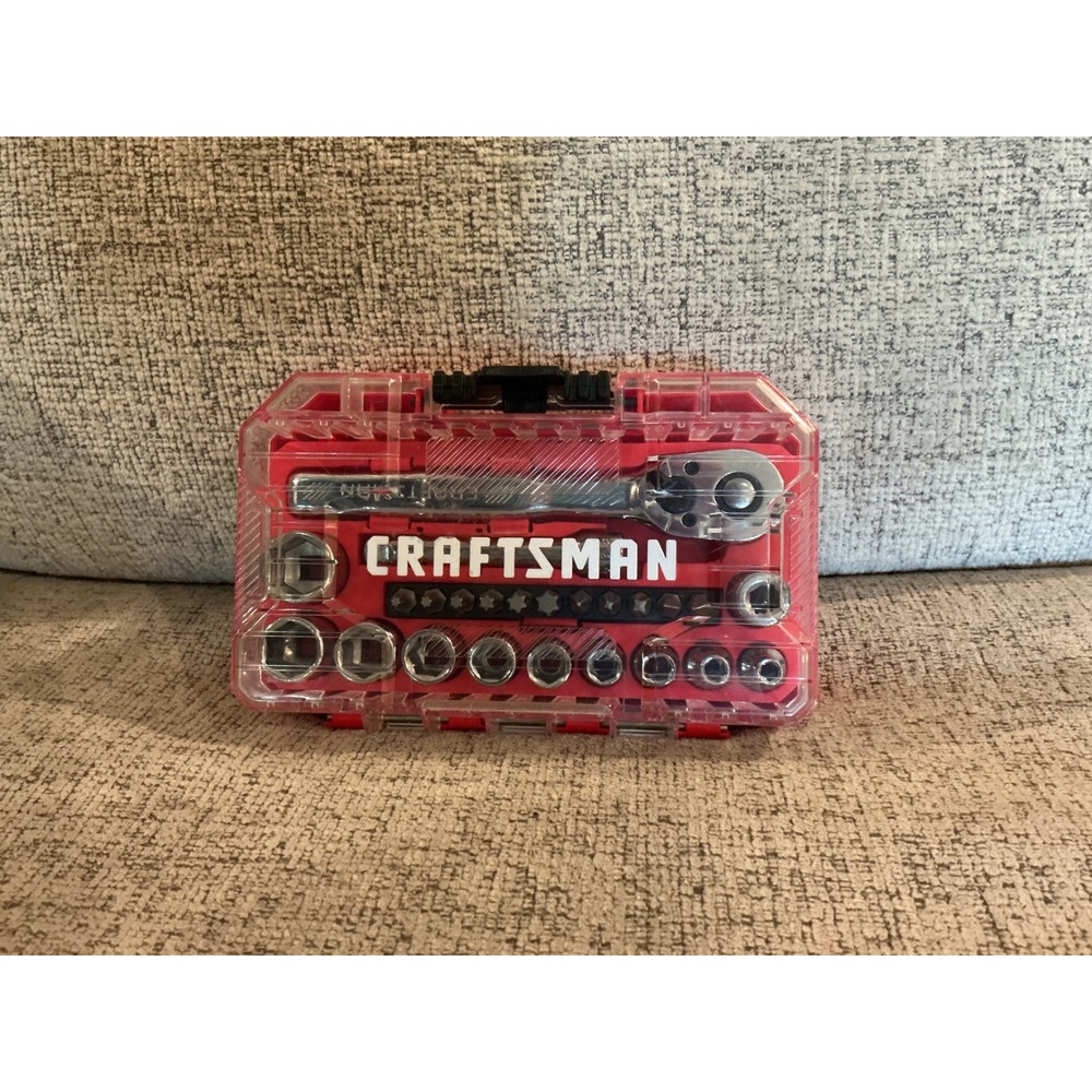 Craftsman 24 Piece Mechanics Tool Set 1/4 Drive Ratchet Sockets Bits‎ Red Case